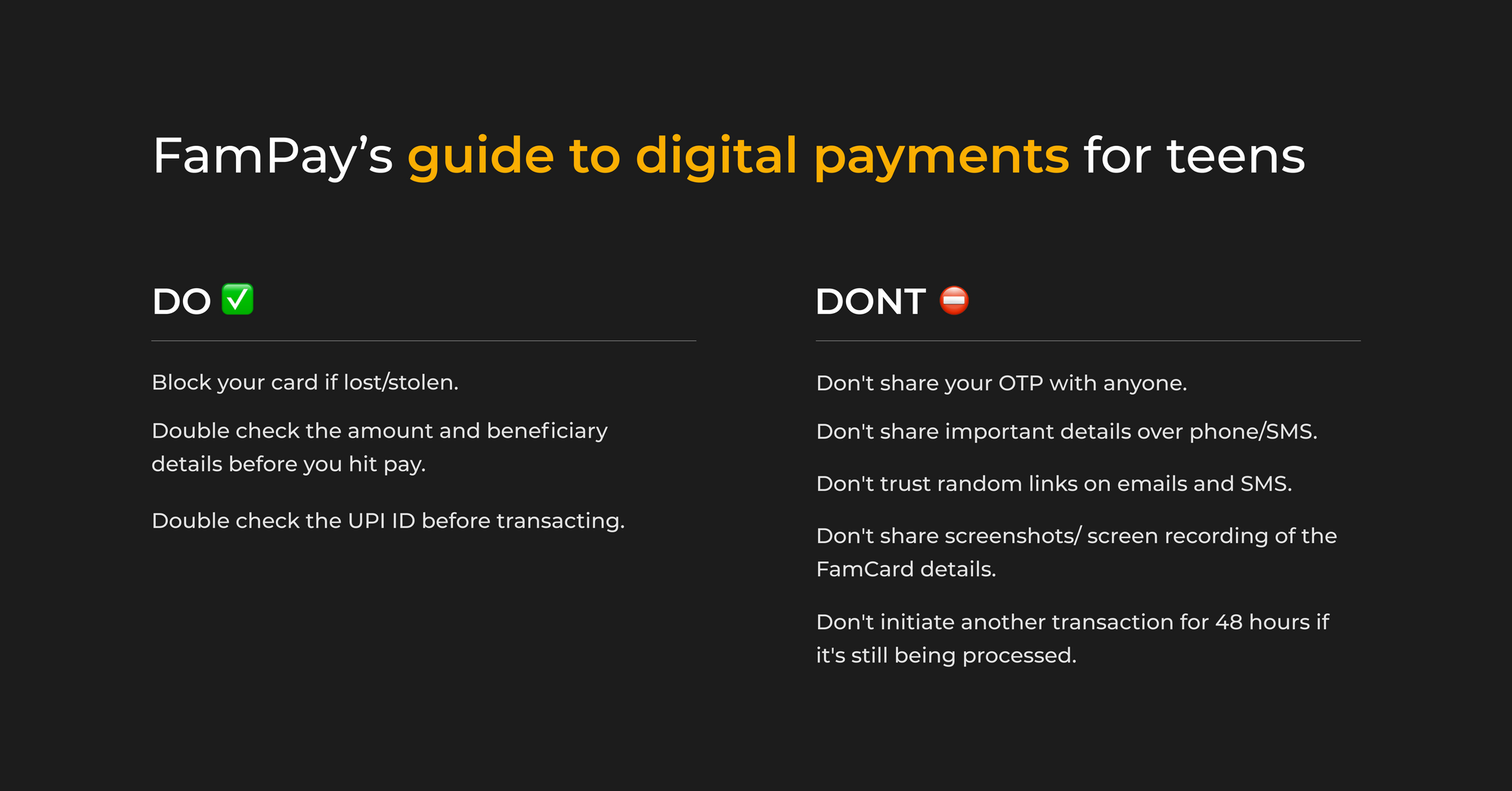 FamPay’s guide to digital payments for teens: Important Dos ✅ and Don'ts ⛔